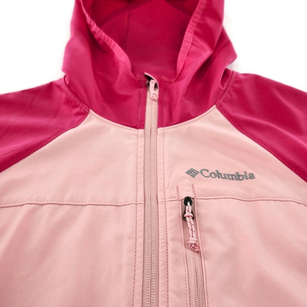 Columbia Light & Dark Pink Hooded Wind Water Resistant Softshell Stretch Jacket - Picture 3 of 11